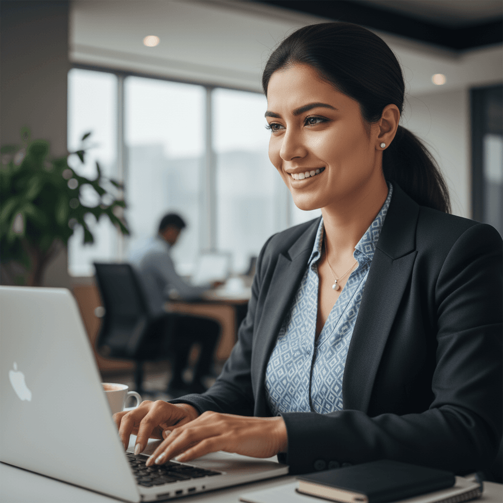 Woman working on laptop for job posting